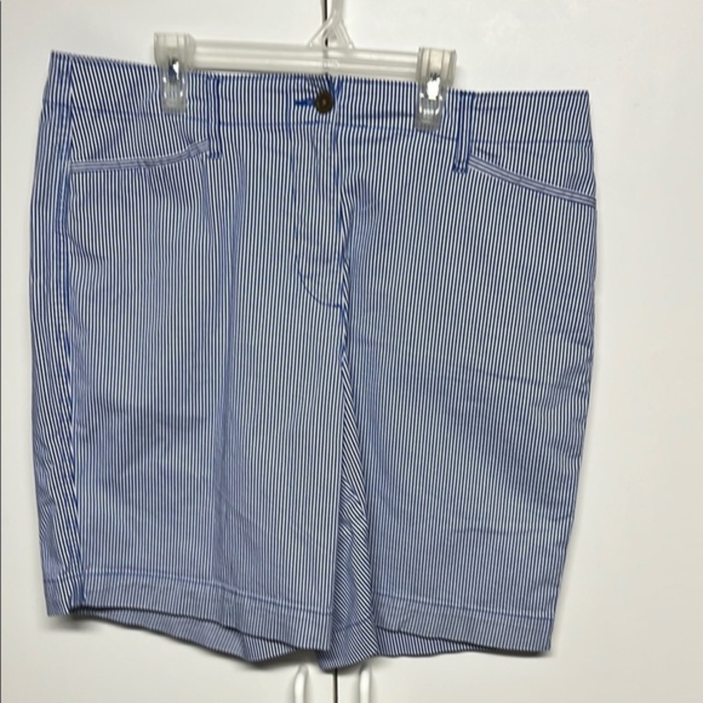 Kim Rogers Blue White Stripe Bermuda Shorts Women’s Size 14 Stretch Chino